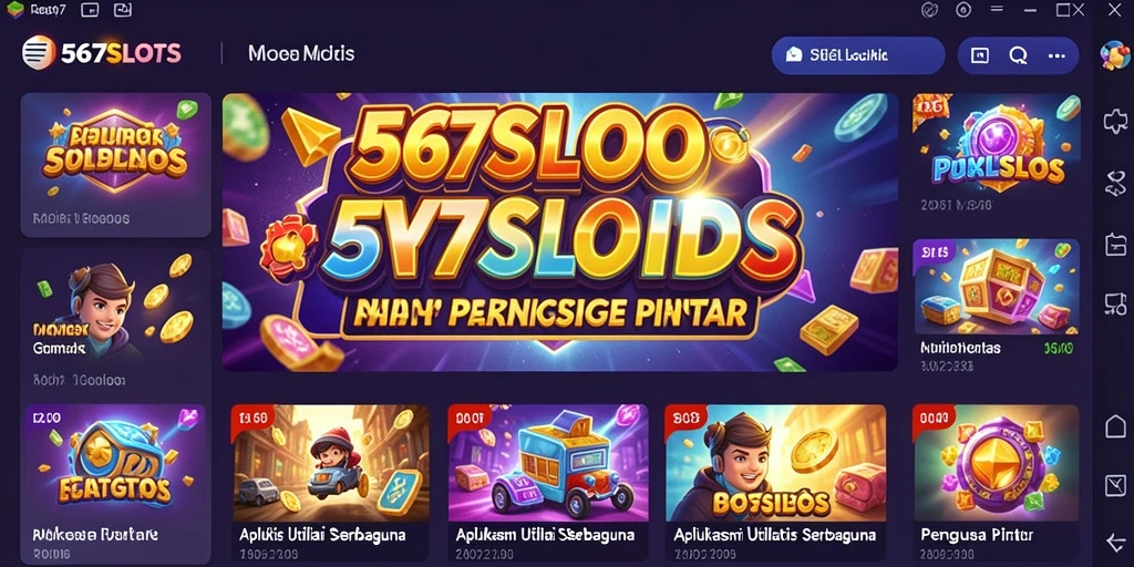 Tampilan antarmuka utama 567SLOTS dengan berbagai fitur utilitas.
