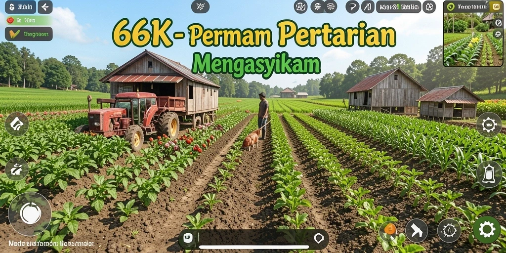 Tampilan gameplay seru di 66K dengan aktivitas pertanian yang menarik.