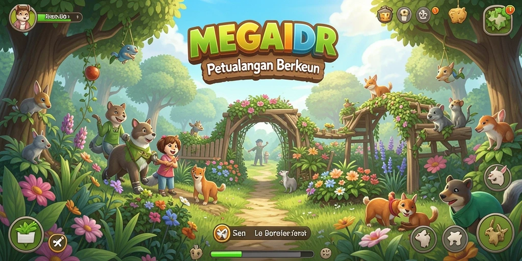 Screenshot gameplay MEGAIDR yang menampilkan aktivitas berkebun yang seru.