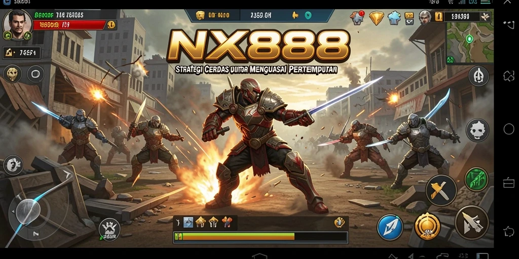 Screenshot utama NX888 menampilkan pertempuran strategis yang mendebarkan.