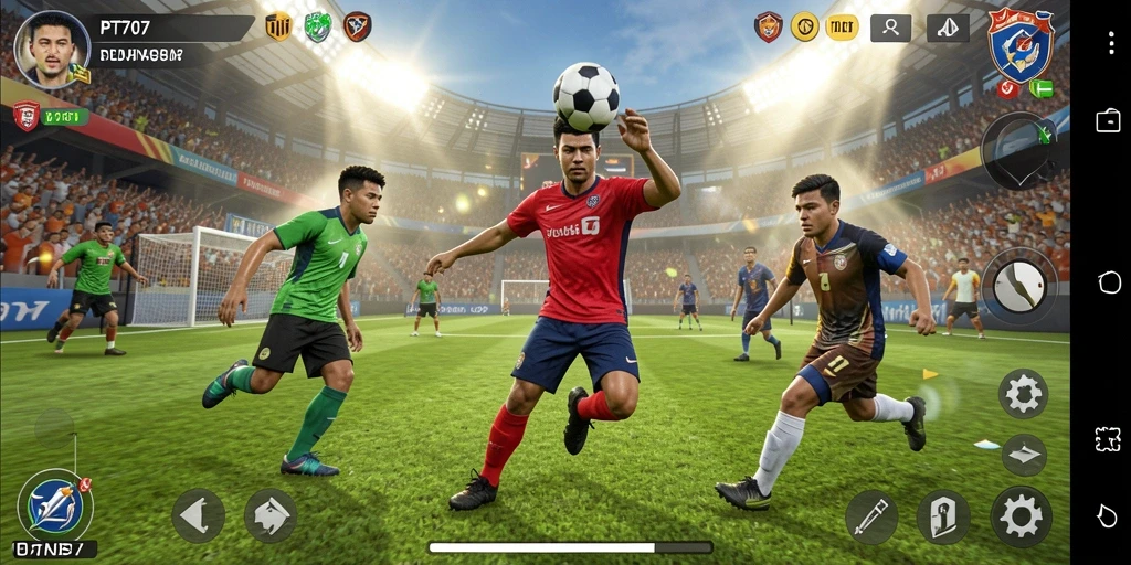 Screenshot utama menampilkan gameplay seru dari PT707 di lapangan olahraga.