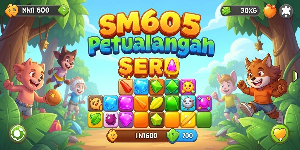 Screenshot gameplay SM605 menampilkan aksi seru permainan match-3.