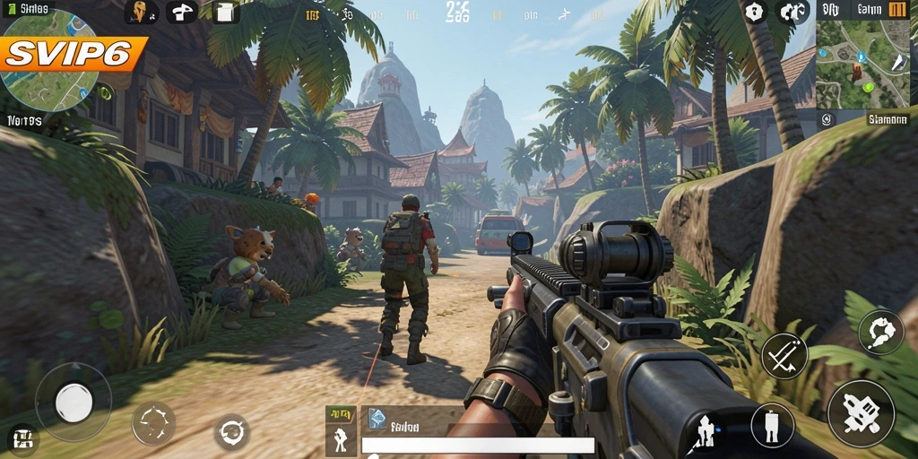 Screenshot gameplay SVIP6 menampilkan pertarungan tim yang intens.