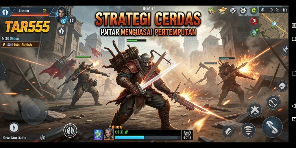Screenshot utama TAR555 yang menampilkan pertempuran strategi yang intens